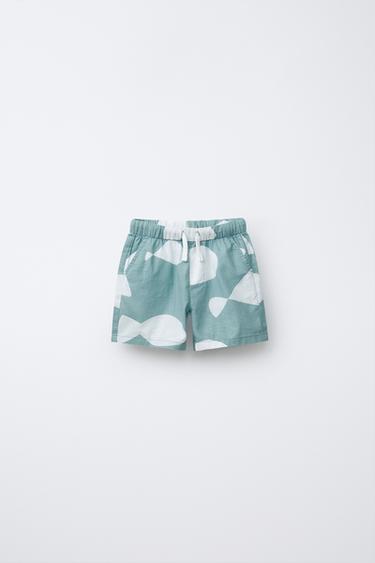 Zara FISH PRINT BERMUDA SHORTS - Blue