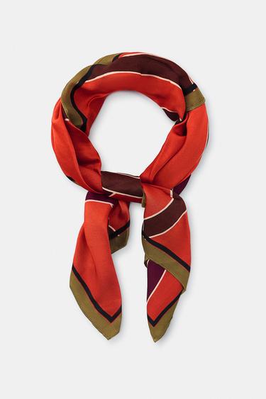 Zara 100% VISCOSE STRIPED PRINT SCARF - Red