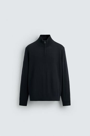 100% WOOL QUARTER-ZIP SWEATER - Navy blue by Zara
