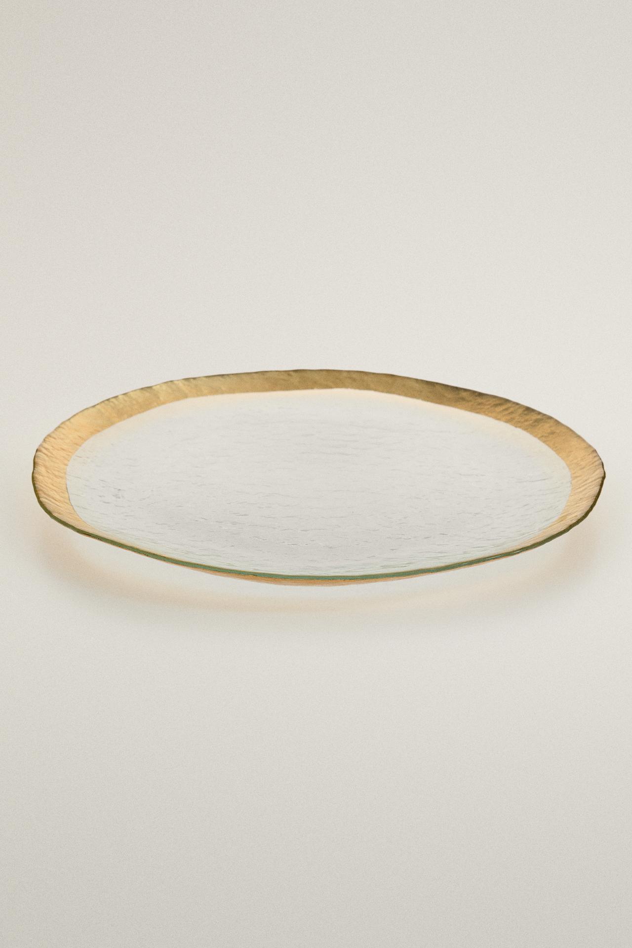 GLASS SERVICE PLATE WITH RIM — Gold