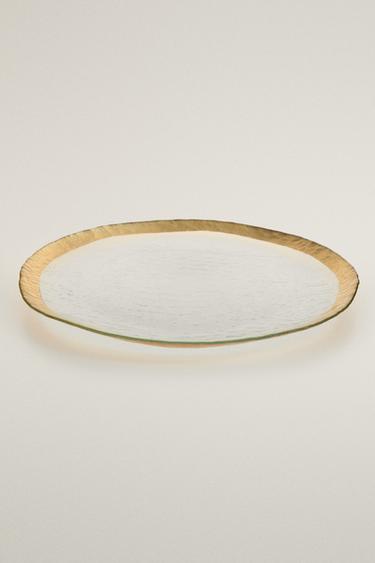 GLASS SERVICE PLATE WITH RIM — Gold 3
