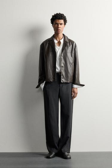 CROPPED FIT LEATHER EFFECT JACKET - Brown by Zara - Image 0