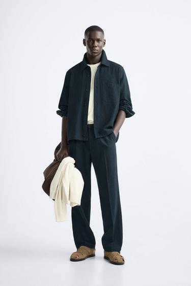 SOBRECAMISA SEERSUCKER ALGODÓN - LINO - Marino de Zara