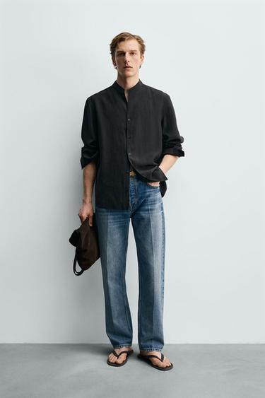 FLOWING BAND COLLAR SHIRT - Black by Zara