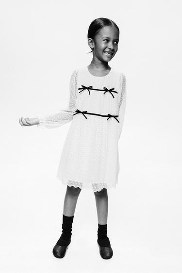 EMBROIDERED TULLE DRESS WITH BOWS - Ecru by Zara