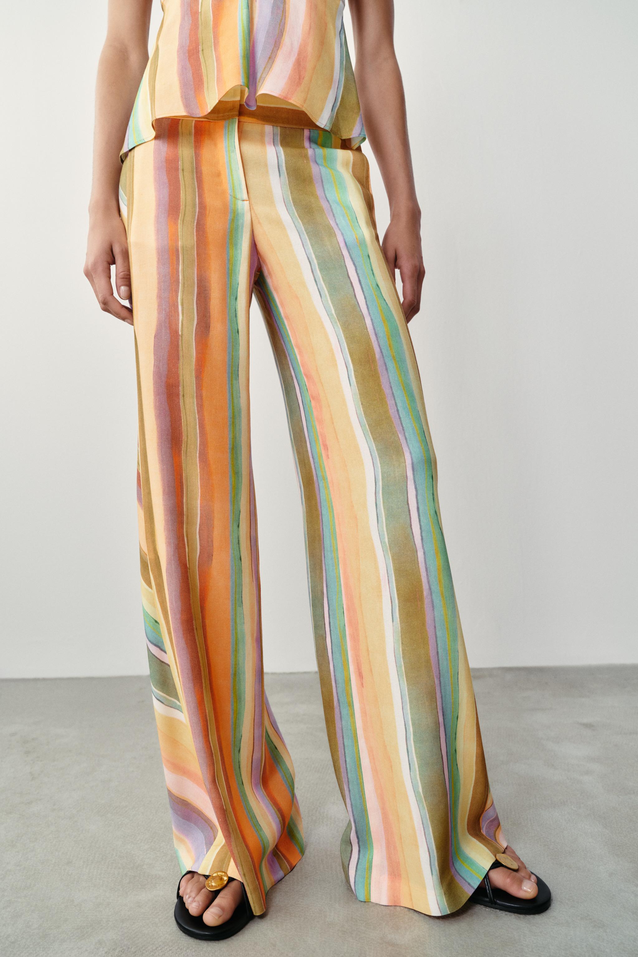 STRIPED WIDE LEG PANTS — Multicolored