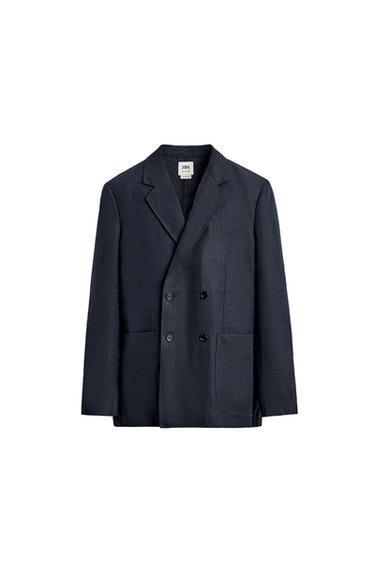 XHAKETË DOPIOPETË KOSTUMI ME STOFË 100% LINO - Blu indiane nga Zara