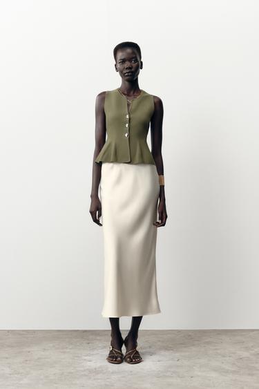 TOP DE MALHA PEPLUM - Caqui da Zara