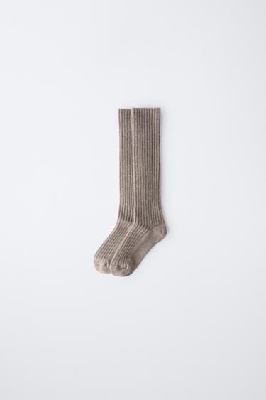 TALL WOOL AND CASHMERE SOCKS - camel by Zara