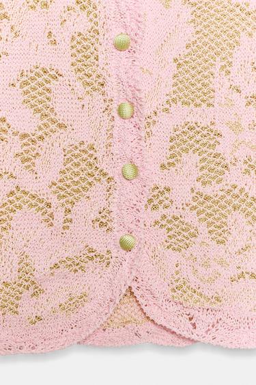 VESTE EN MAILLE JACQUARD MANCHES COURTES - unique de Zara - Image 6