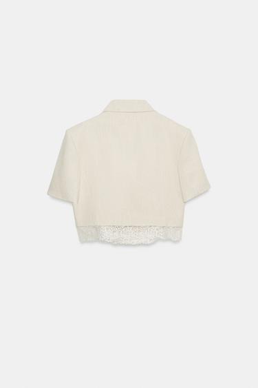 BLAZER CORTA ENCAJE - Beige claro de Zara