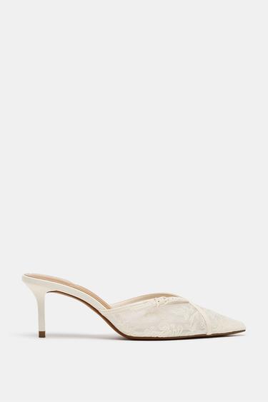 EMBROIDERED MESH HEEL SANDALS - White by Zara
