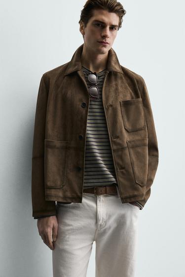 SURCHEMISE REGULAR FIT EFFET DAIM - Marron clair de Zara - Image 5