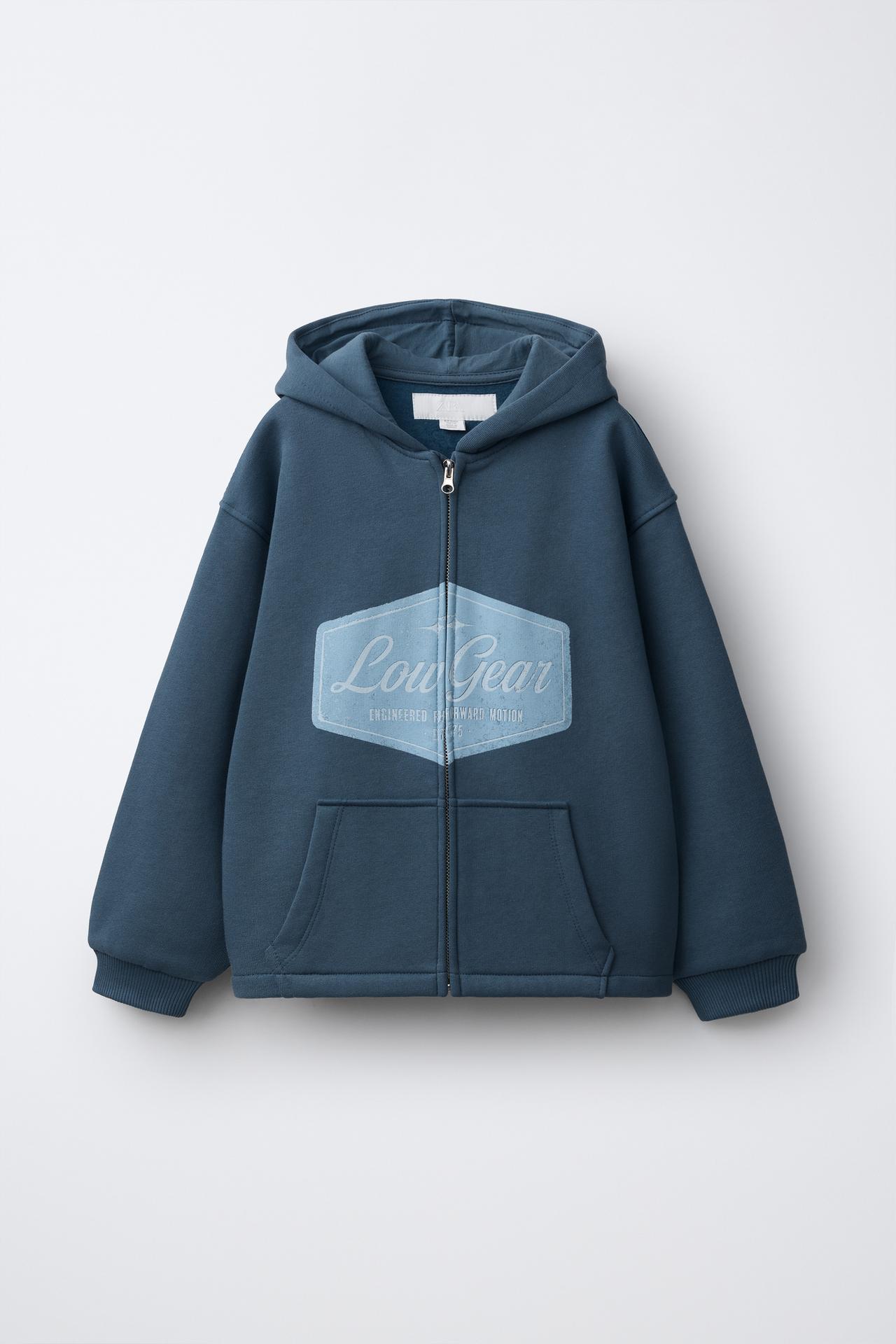 TEXT ZIP-UP HOODIE — Blue