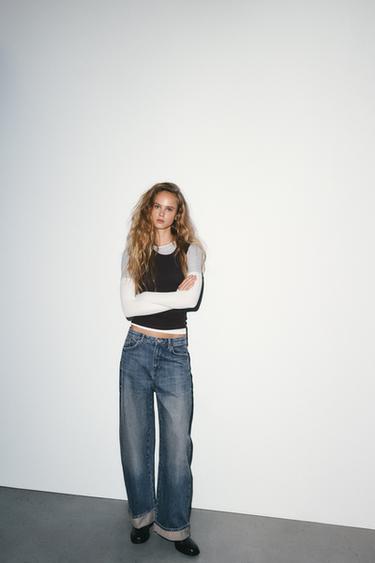 TRF BAGGY FOLDED MID-WAIST JEANS - Blue by Zara