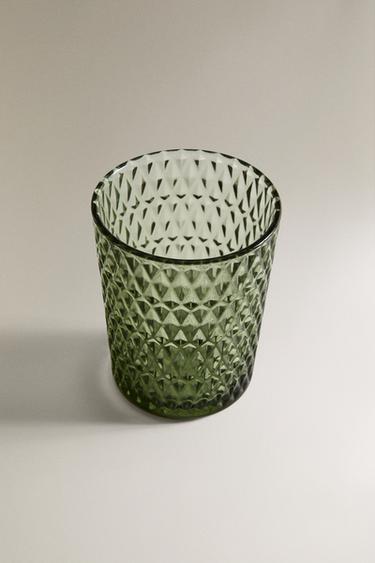 RAISED DESIGN GLASS TUMBLER - Green by Zara - Image 1