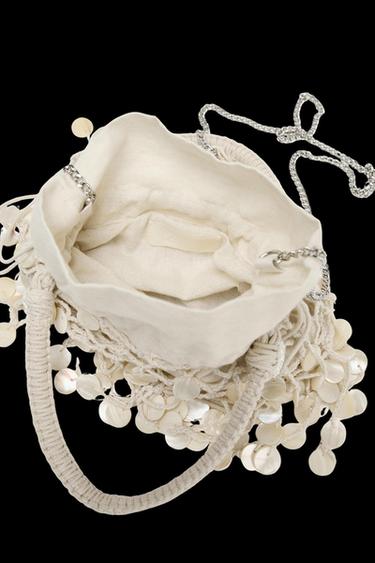 Zara PEARLESCENT APPLIQUÉ BAG - Light beige