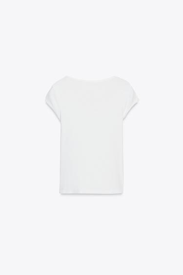 SQUARE NECK T-SHIRT - White by Zara - Image 8