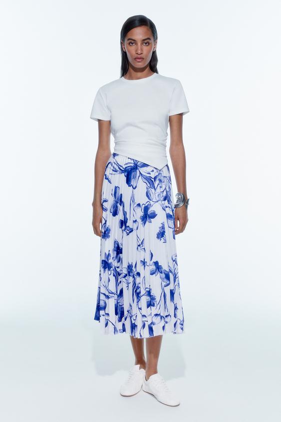 Zara BELTED FAUX LEATHER PLEATED MIDI SKIRT