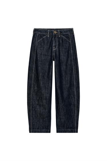 Z1975 TAPERED HIGH-WAIST JEANS WITH CONTRAST TOPSTITCHING - Blue by Zara