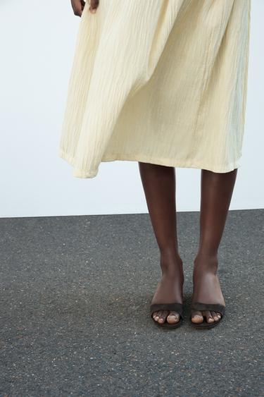 Zara SUEDE WEDGE SANDALS - Brown - Image 0
