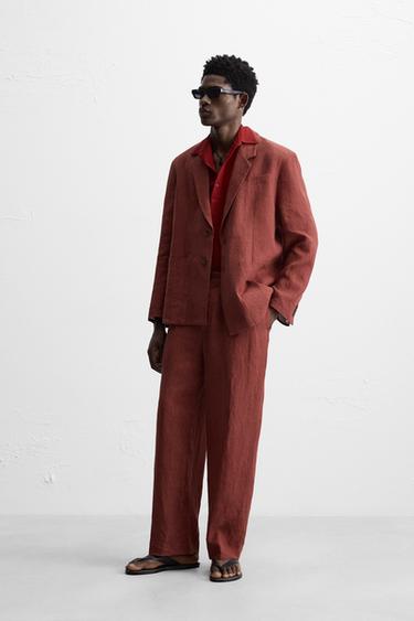 100% LINEN SUIT TROUSERS - Red / Black by Zara - Image 3