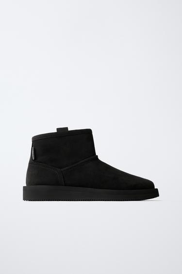 Zara FAUX FUR ANKLE BOOTS - Black