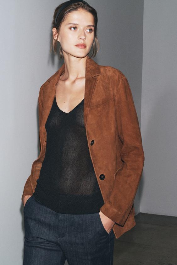 Zara Suede Blazer Brauner Blazer Zara BOMBERJACKE AUS WILDLEDER