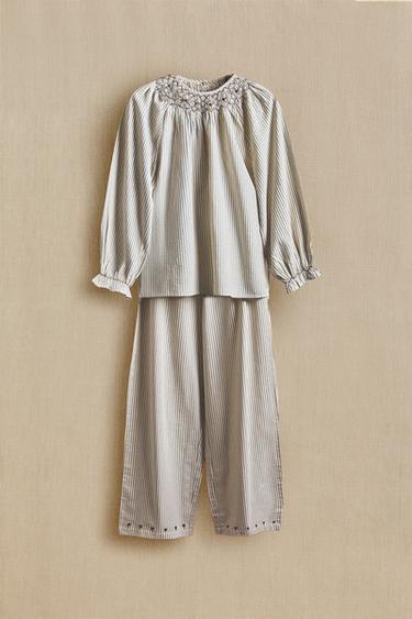 ENSEMBLE PYJAMA RAYURES FRONCÉ NOËL (ENSEMBLE DE 2) - Blanc cassé de Zara - Image 5