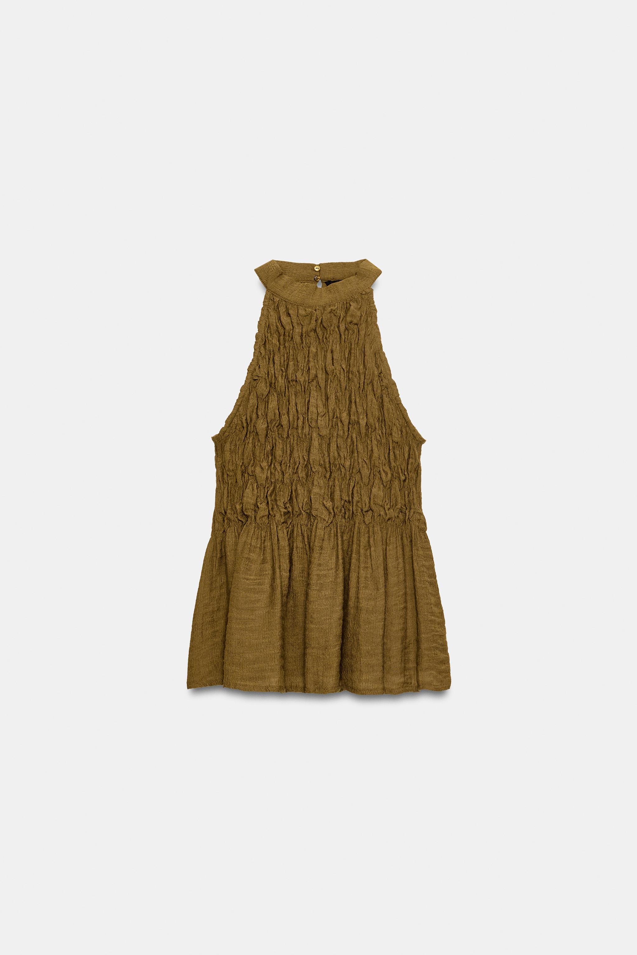 RUCHED HALTER TOP — Olive green