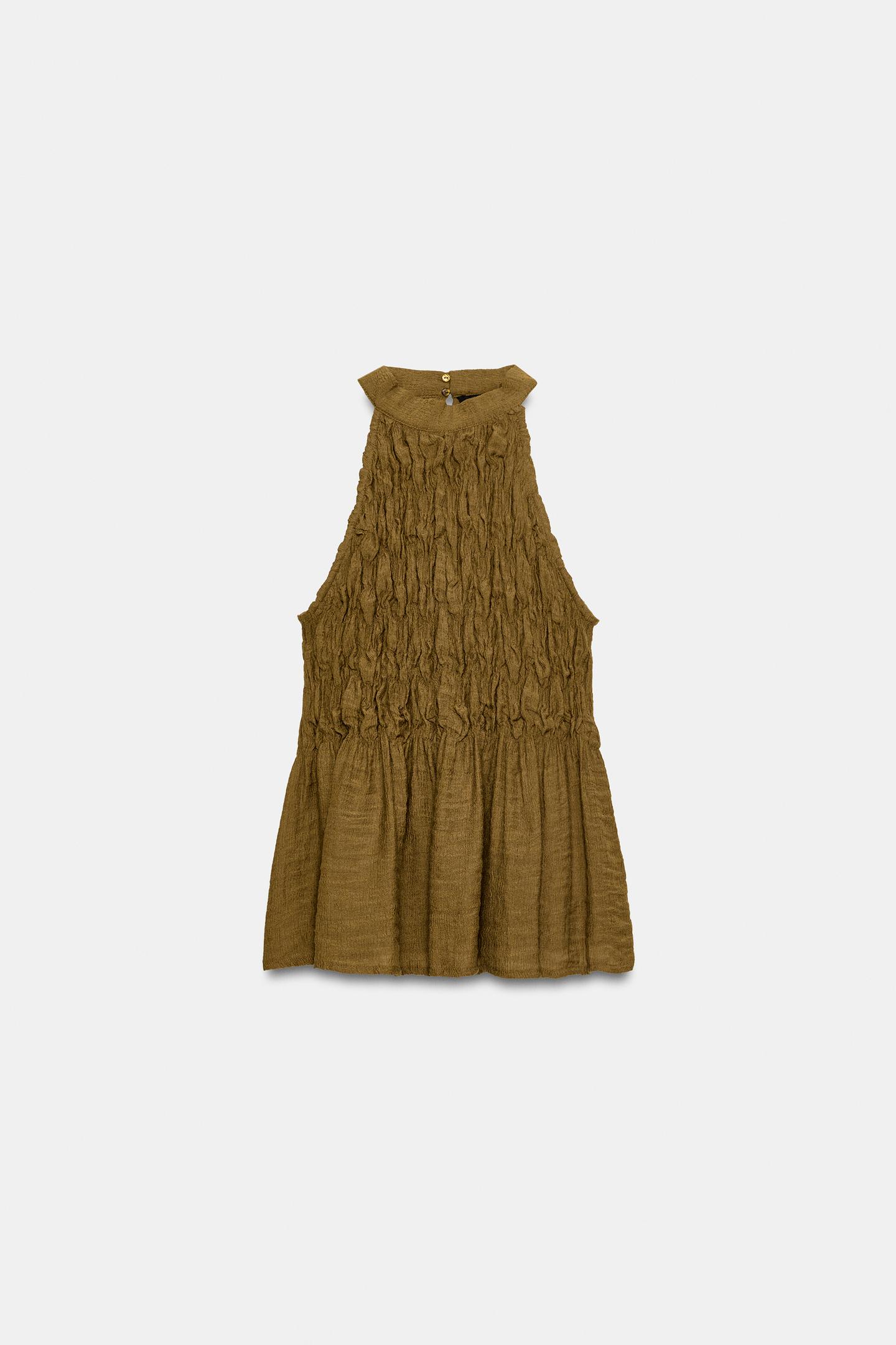 Женский топ Zara Ruched Halter Top, цвет: Оливковый зелёный — фото 6