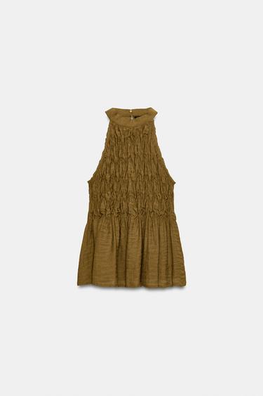 ТОП С ГОРЛОВИНОЙ ХАЛТЕР И СБОРКАМИ — ОЛИВКОВЫЙ от Zara