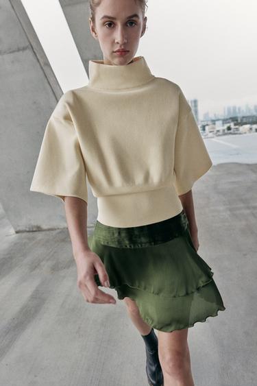 KNIT JUMPER WITH SHOULDER PADS AND SHORT SLEEVES - Butter by Zara
