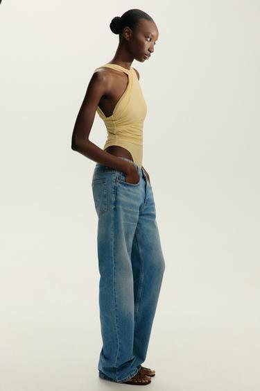 BODY DRAPPEGGIATO ASIMMETRICO IN TULLE - Giallo di Zara