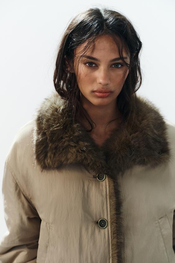 VESTE RÉVERSIBLE EFFET FOURRURE - Marron clair de Zara - Image 3