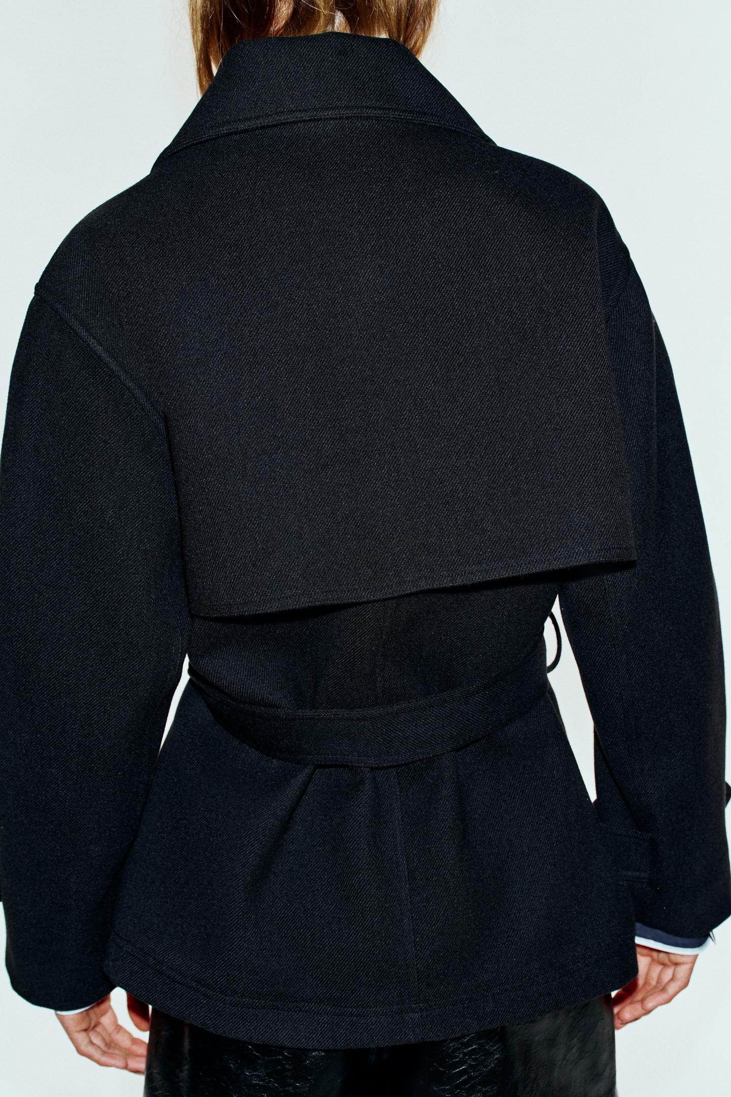 Женское пальто Zara Double-Breasted Coat with Belt, цвет: Чёрный — фото 6