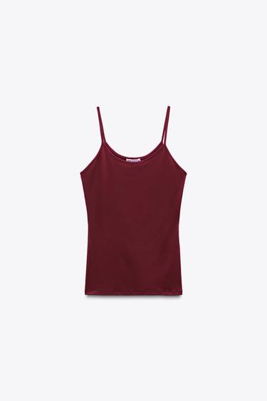 تيشرت بولي أميد بحمالات رفيعة - بورجندي by Zara