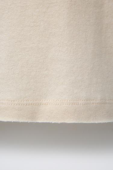 WASHED-EFFECT COTTON AND LINEN T-SHIRT - Light beige by Zara - Image 3
