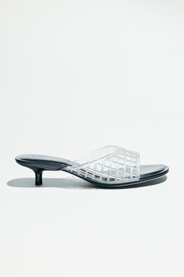 RUBBERISED-EFFECT KITTEN HEEL MULES - Clear by Zara