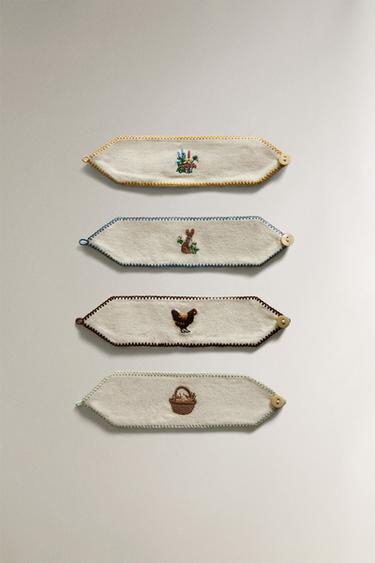 LOT DE RONDS DE SERVIETTE BRODERIE PÂQUES (LOT DE 4) - Écru de Zara - Image 0