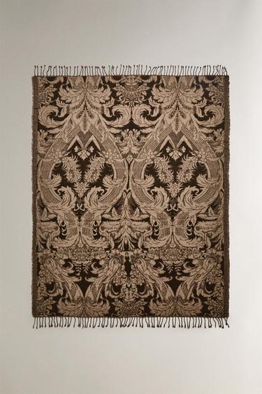 Zara FLORAL JACQUARD BLANKET - Light beige