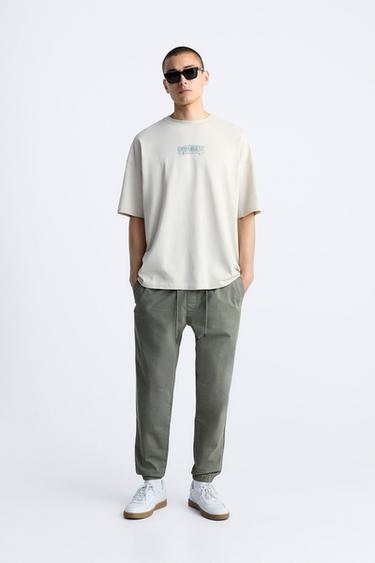 PANTALÓN LAVADO CINTURA JOGGER - Caqui de Zara