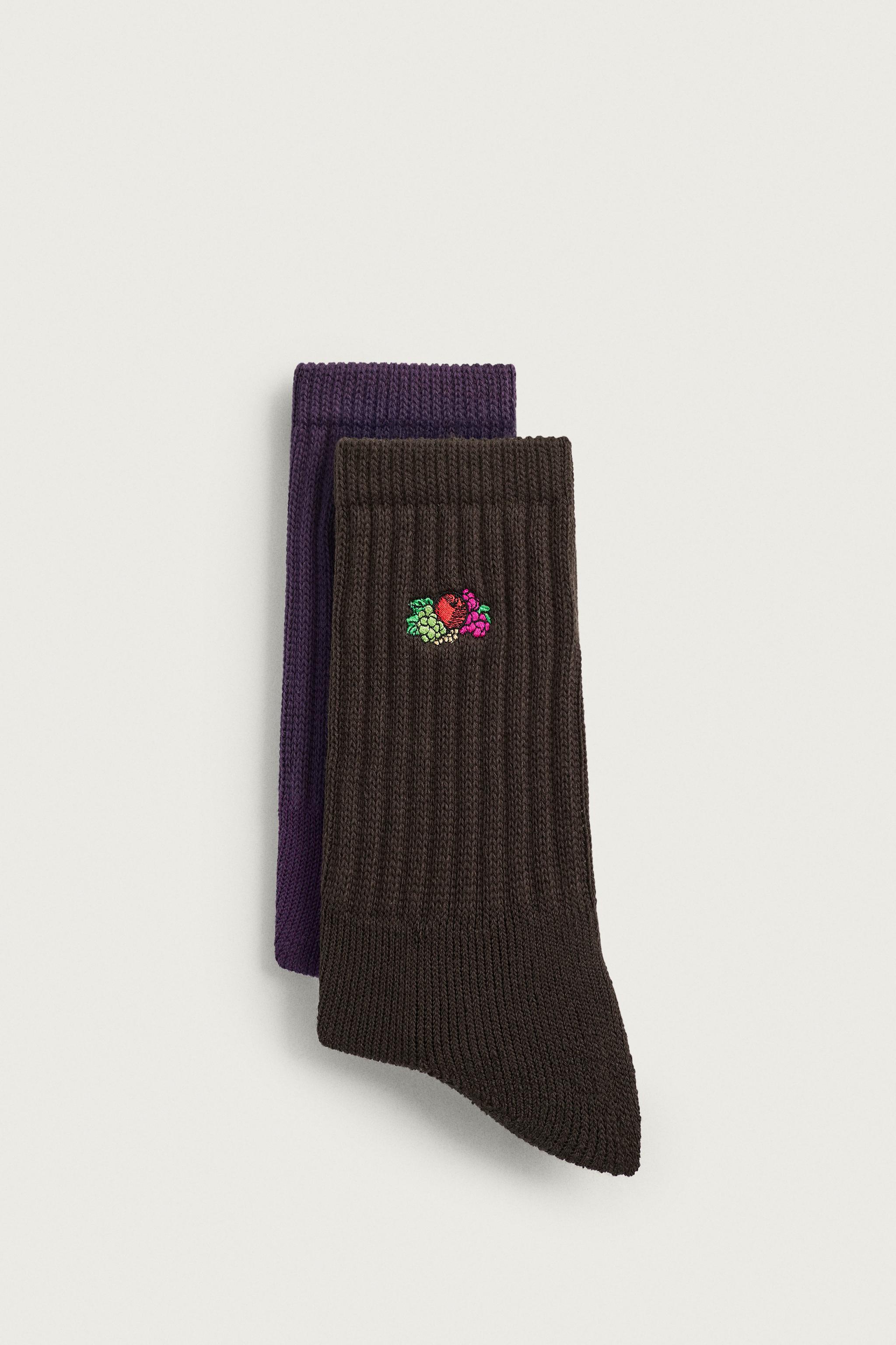 LOT DE 2 CHAUSSETTES CÔTELÉES BRODÉES FRUIT OF THE LOOM™