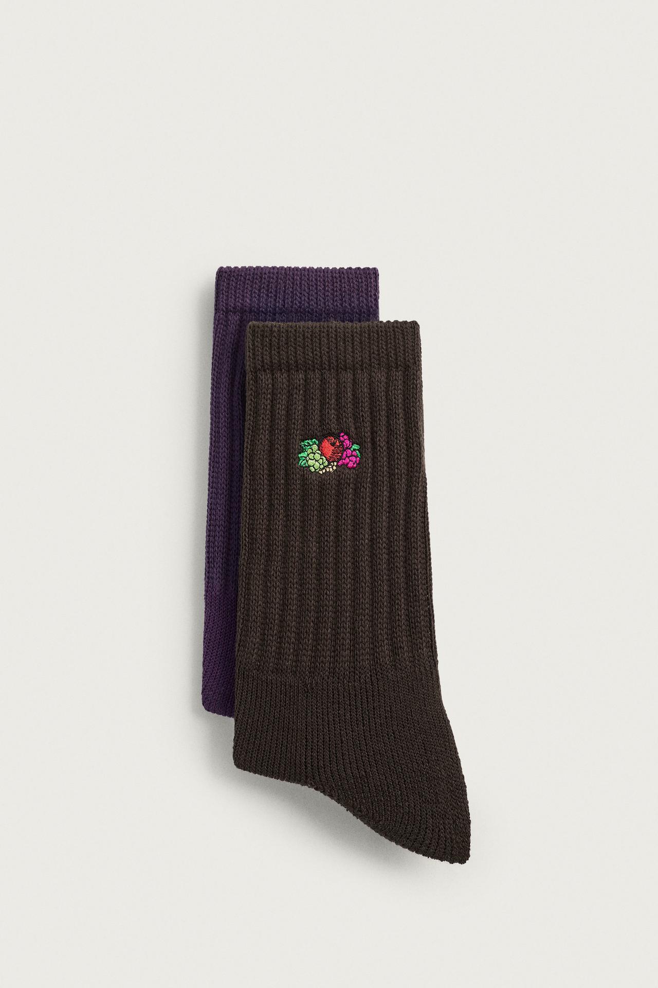FRUIT OF THE LOOM™ EMBROIDERED RIBBED SOCKS - 2 PACK — various