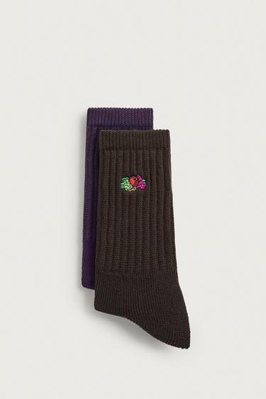 FRUIT OF THE LOOM™ EMBROIDERED RIBBED SOCKS - 2 PACK — various 2