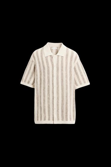 Zara VERTICAL STRIPED KNIT SHIRT - taupe brown - Image 0