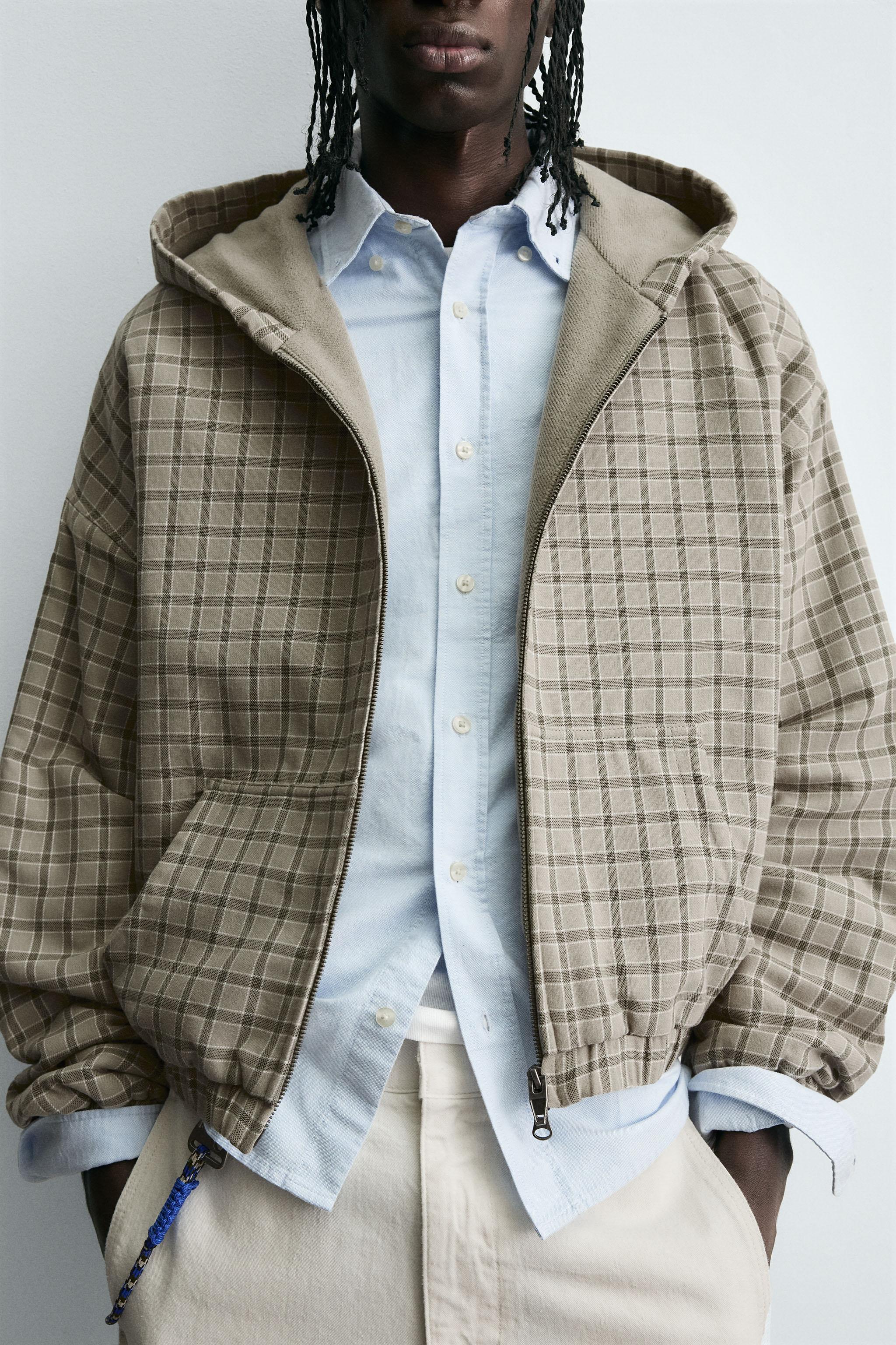 チェック柄ボクシーフィットジャケット - ベージュ | ZARA Japan