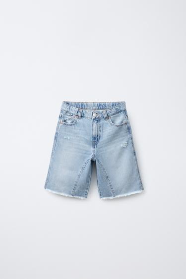 RELAXED BAGGY DENIM BERMUDA SHORTS WITH STAR PATCH - Light blue by Zara