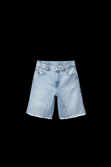 RELAXED BAGGY DENIM BERMUDA SHORTS WITH STAR PATCH - Light blue by Zara