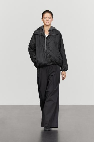 Zara High neck quilted bomber jacket - Black - Image 0